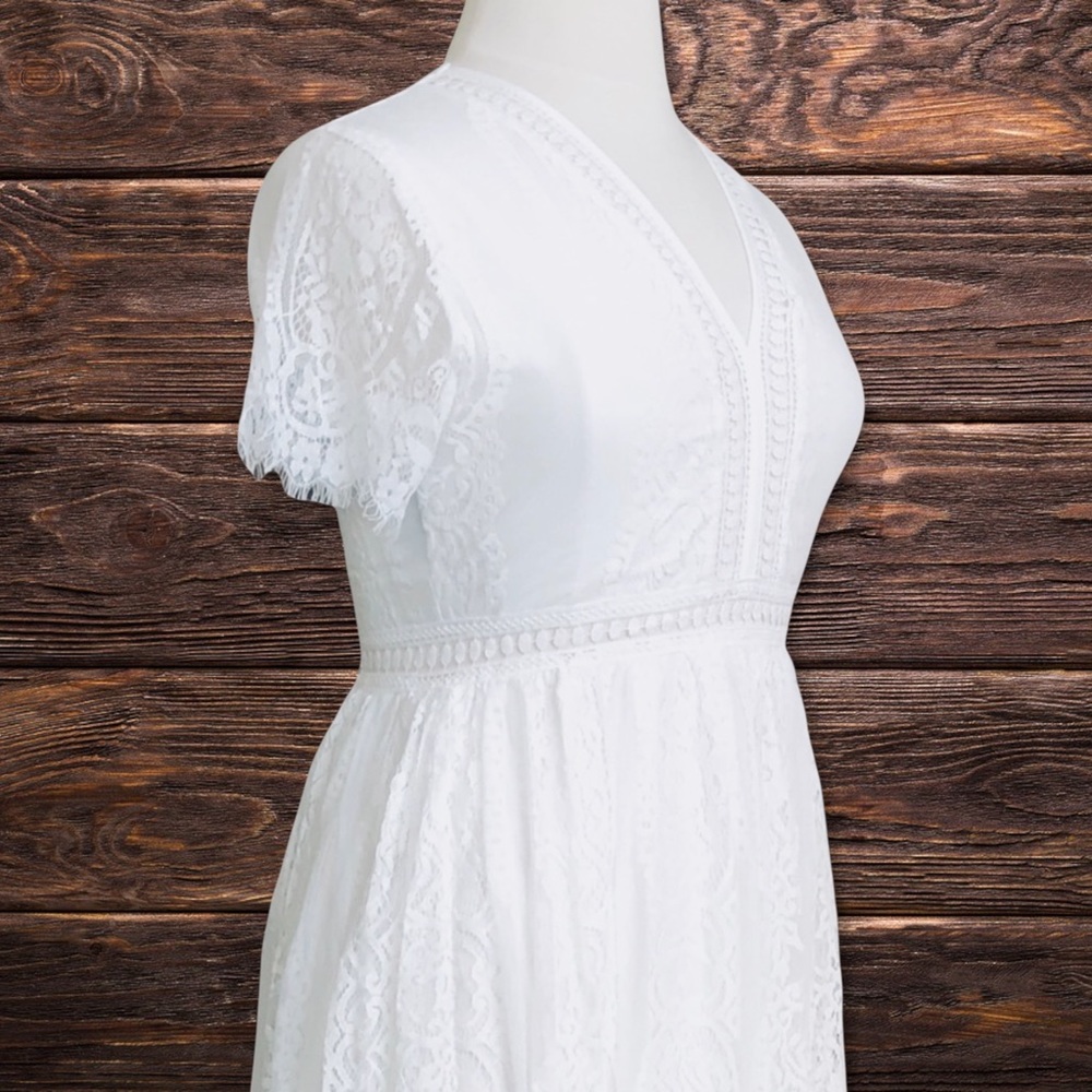 NEW White Lace Boho Short Sleeve Maxi Dress - Picture 9 of 14